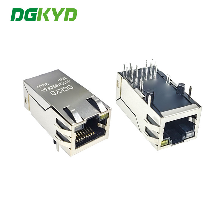 DGKYD411Q199DF5A1DP 6U RJ45 Network Connector Single Port POE+ Filter With Light Strip Shield PBT 12PIN