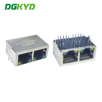 DGKYD112B002AA1A1D Rj45 1X2 8P8C 100M Integrated Filter Connector Yellow Green LED