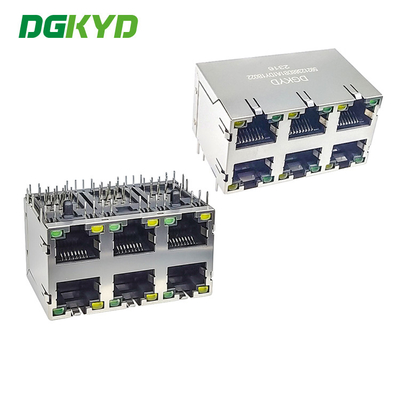 DGKYD59212388DB1A1DY1B022 RJ45 Ethernet Socket 2X3 Port 8P8C Modular Socket With Isolation Spring LED