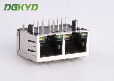 Right Angle 1 X 2 Port RJ45 Modular Jack With Internal Isolation Transformer 1000 BASE