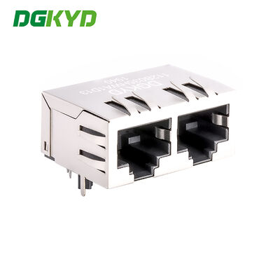 RJ45 dual port connector without built-in filter, no light strip, shielding pin front 4.57mm DGKYD112B035HWA1D13