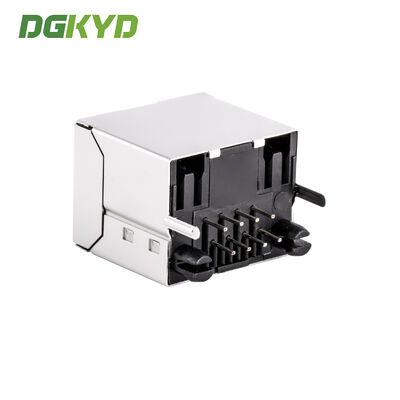RJ45 Interface 52T 180 Degree In Line Network Port Socket 8P8C No Light Shielding Connector DGKYD52T1188GWA1DY1008
