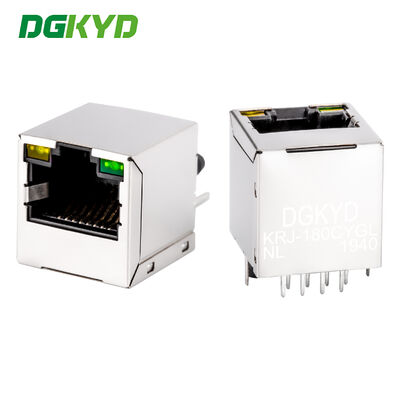 Vertical 180 Degree Ethernet Rj45 Connector Shielded Rj45 Jack With Magnetics KRJ-180CYGLNL