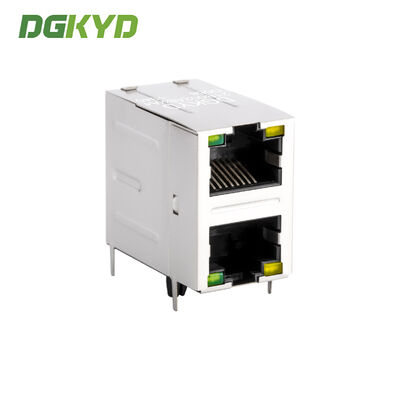 100 Base-T Stacked 2 Port RJ45 Jack Module With Magnetic Right Angle Ethernet Filter