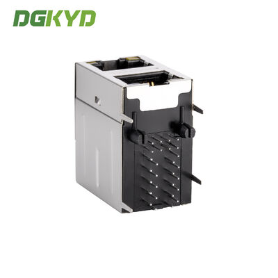 100 Base-T Stacked 2 Port RJ45 Jack Module With Magnetic Right Angle Ethernet Filter