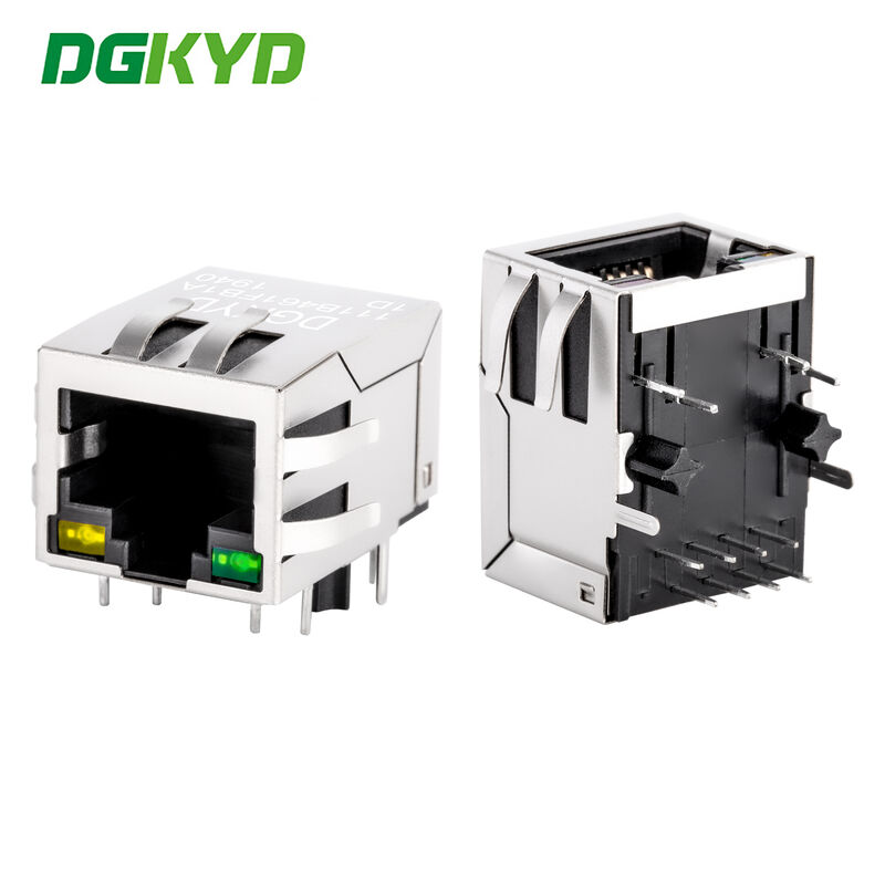 Tab Down 1x1 Port 1000 Base-T RJ45 Shielded Connector Ethernet LAN Modular Jack with Integrated Magnetics