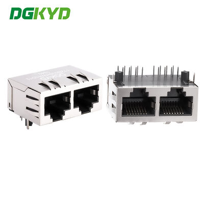 RJ45-Doppelport-Steckverbinder ohne eingebauten Filter, ohne Lichtleiste, Abschirmstift vorne 4,57 mm DGKYD112B035HWA1D13