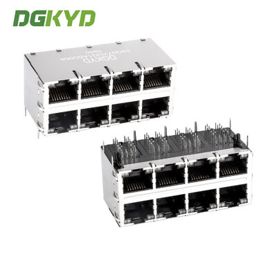 Maßgeschneiderter Dual-Deck-2x4-RJ45-Stecker mit Cat6-Geschwindigkeitsleistung und seitlicher Montage