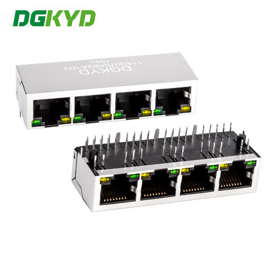 Metallgeschützte Vier-Hafen-RJ45-Modular Jack 1000 Base-Tx mit LED und PCB-Mount
